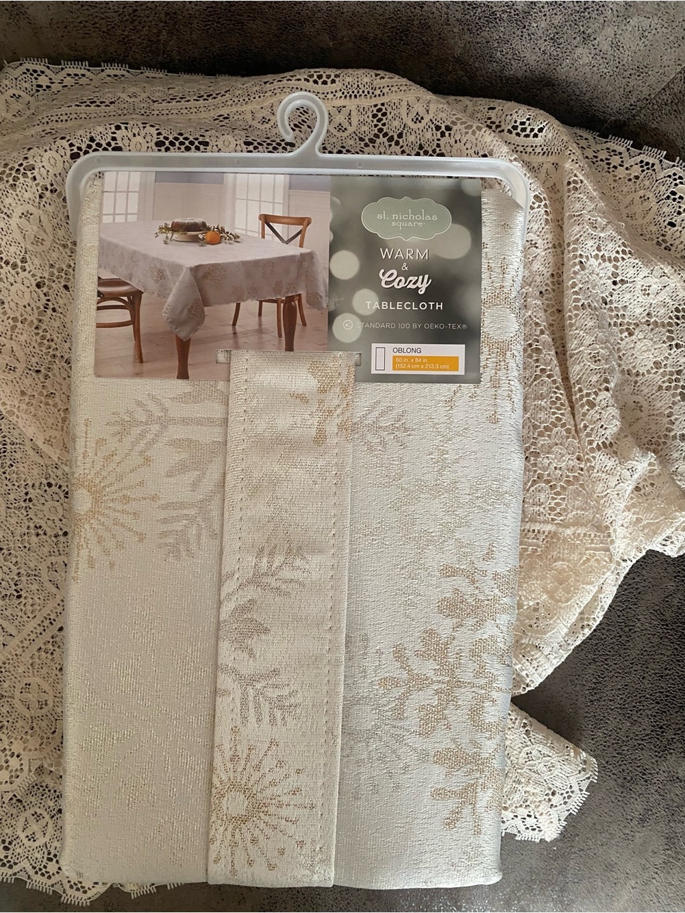 St. Nicholas Square Cream and Gold Floral Jacquard Tablecloth